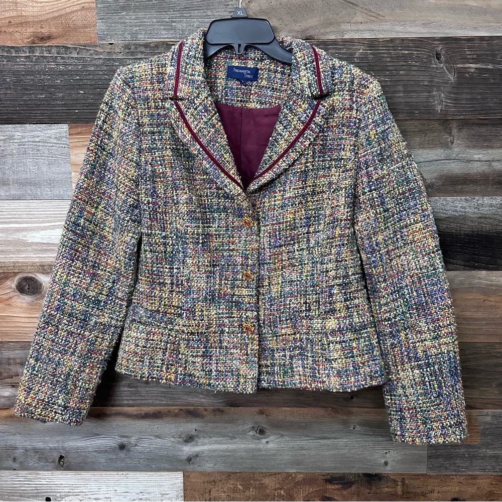 VTG Women's 10 Multicolor Blazer Tweed Jacket‎ Retro 90s Fundamental Things Y2K